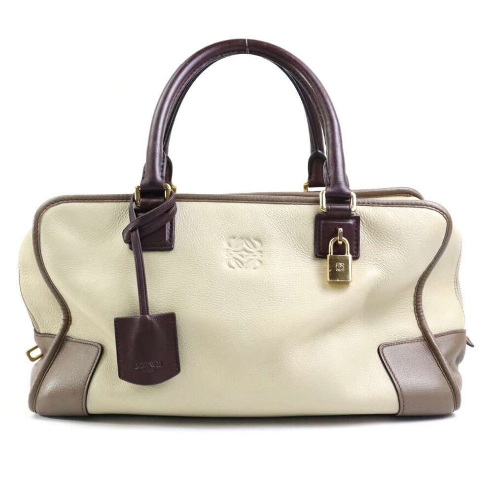 Loewe Amazona Leather Handbag Greige Gray Gold